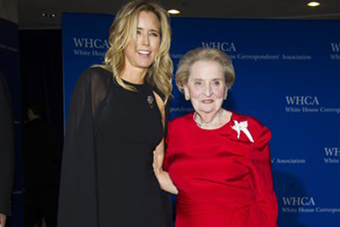 Tea Leoni, left, and Madeleine Albright attend the 2015 White House Correspondents\' Association Dinner at the Washington Hilton Hotel on Saturday, April 25, 2015, in Washington. (Photo by Charles Sykes/Invision/AP)