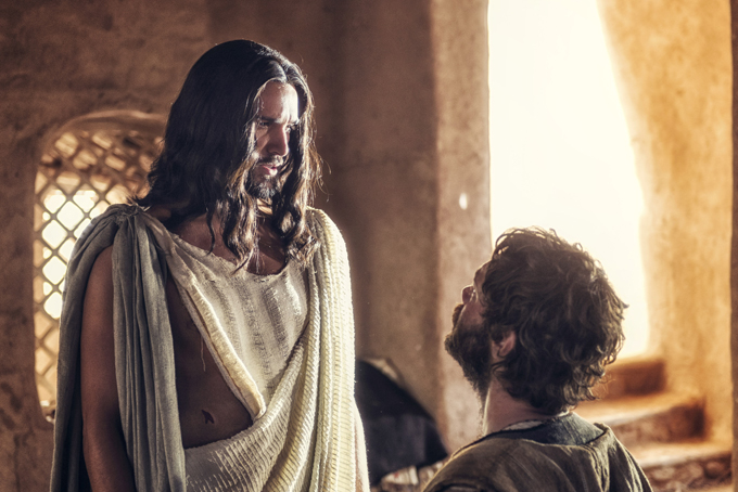 In this image released by NBC, Juan Pablo Di Pace portrays Jesus, left, and Johannes Haukur Johannesson portrays Thomas in a scene from "A.D. The Bible Continues." The first of the 10 episodes airs on Easter, picking up where its predecessor, the wildly popular The Bible series from the History Channel left off and going on to tell the story of what happened to Christs disciples after the crucifixion. (AP Photo/LightWorkers Media/NBC, Joe Alblas)