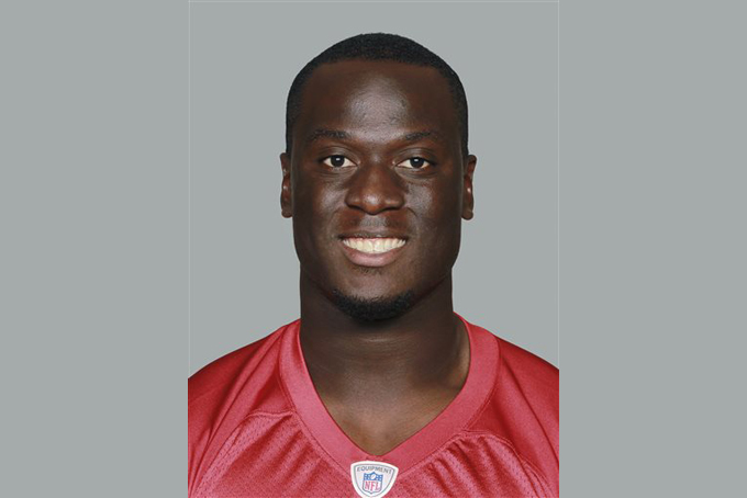 This June 15, 2014, file photo, Atlanta Falcons linebacker Prince Shembo. Police have charged Shembo with aggravated animal cruelty after his girlfriendís dog died from blunt force trauma. Gwinnett County police said in a news release that they obtained a warrant Friday, May 29, 2015, for the NFL player's arrest. (AP Photo/File)