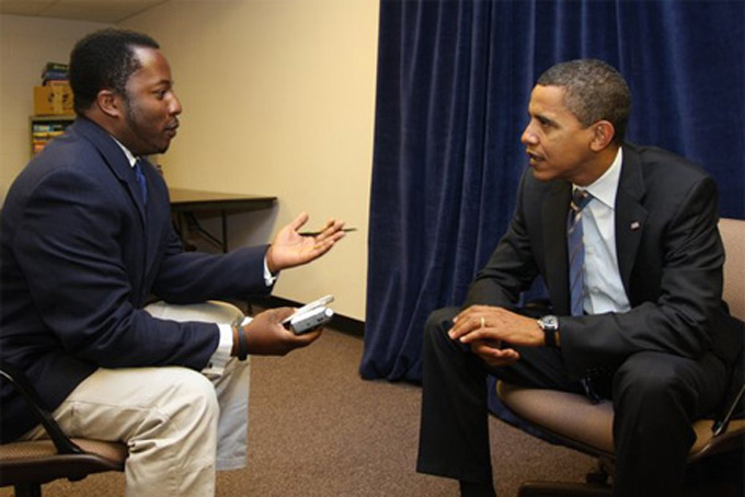 Bankole Thompson in one of his interviews with Barack Obama (File Photo)