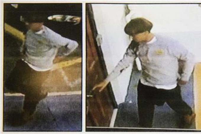 Images on a flier provided to media, Thursday, June 18, 2015, by the Charleston Police Department show surveillance footage of a suspect wanted in connection with a shooting Wednesday at Emanuel AME Church in Charleston, S.C. (Courtesy of Charleston Police Department via AP)