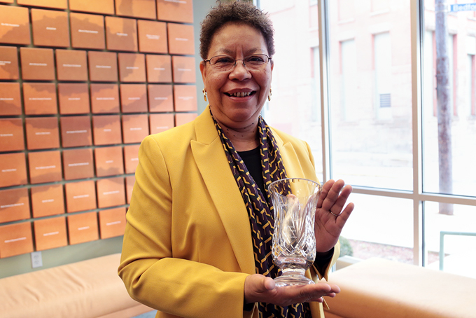 90.5 WESA General Manager DeAnne Hamilton was honored by the New Pittsburgh Courtier in 2014. Photo credit: Ryan Loew, WESA.