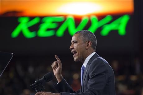 President Barack Obama delivers a speech at Safaricom Indoor Arena, Sunday, July 26, 2015, in Nairobi. On the final day of his visit in Kenya, Obama laid out his vision for Kenya's future, and broad themes of U.S.-Kenya relations. (AP Photo/Evan Vucci)