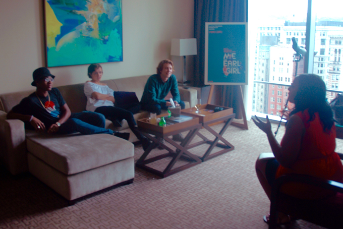 Merecedes Howze, Movie Scene Queen, chats with the cast of “Me and Earl and the Dying Girl” at the Fairmont Pittsburgh. (Photo by Alexis Tippett)