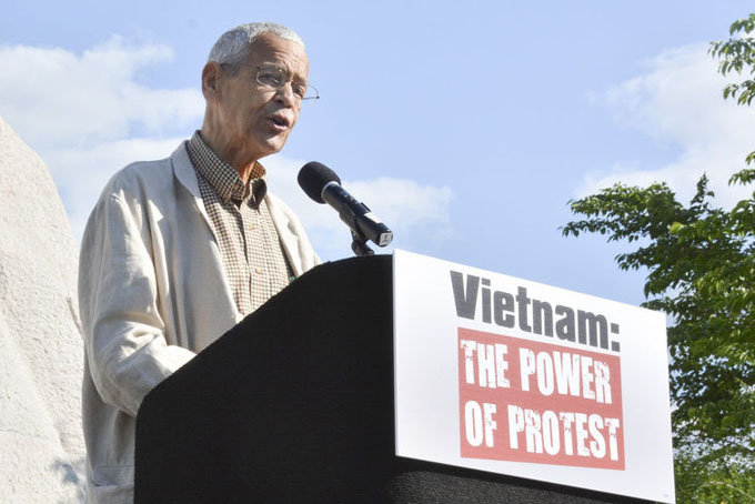  Julian Bond Speaks to a crowd at the "Vietnam: The Power of Protest" rally at the Martin Luther King Memorial on May 2, 2015 in Southwest Washington, D.C. (Roy Lewis/Washington Informer)