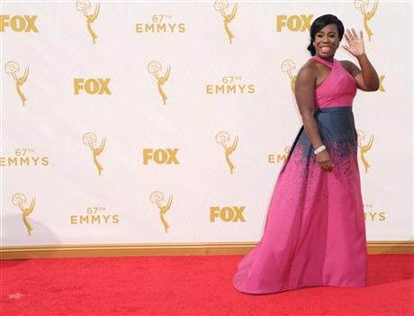 Uzo Aduba arrives at the 67th Primetime Emmy Awards on Sunday, Sept. 20, 2015, at the Microsoft Theater in Los Angeles. (Photo by Richard Shotwell/Invision/AP)