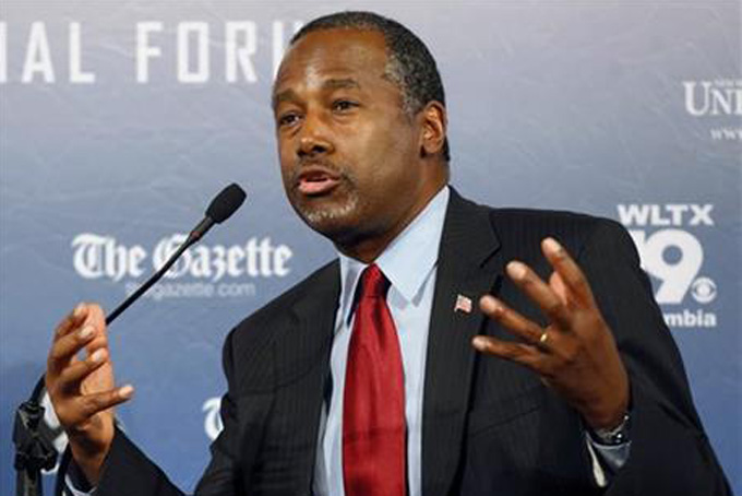 In this Monday, Aug. 3, 2015, file photo, Republican presidential candidate and retired neurosurgeon Ben Carson speaks during a forum, in Manchester, N.H. (AP Photo/Jim Cole, File)