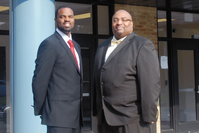 NEW MILLIONES LEADERS—Christopher Horne, left, and Timothy Freeman were appointed by the Board of Education to serve as principal and director respectively at Pittsburgh Milliones at University Prep 6-12. (Photo by Merecedes J. Howze)