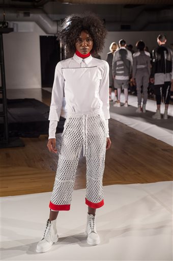 Designer Kerby Jean-Raymond's Pyer Moss collection is modeled during Fashion Week Thursday, Sept. 10, 2015, in New York. (AP Photo/Bryan R. Smith)