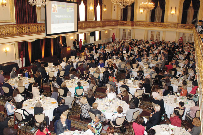 THE PACKED BALLROOM OF THE OMNI WILLIAM PENN HOTEL.