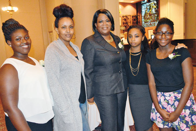 KATHI ELLIOTT WITH A FEW OF GWEN’S GIRLS—Serenity Spence, Maryan Ahmed, Elliot, Jackie Miles and Nadia Davis