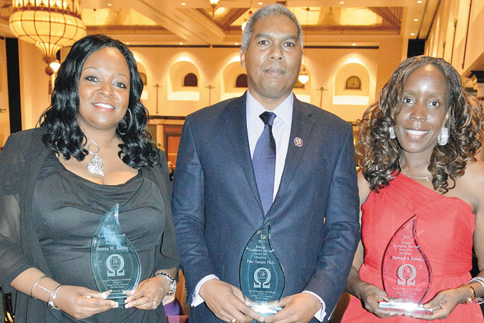 AWARDEES—Donna Baxter, brother Paul T. Harper, PhD, and Dawndra Jones.
