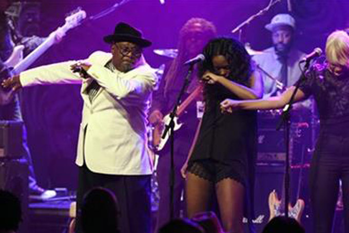 George Clinton, left, performs with Parliament Funkadelic during EBONY magazine's 30th Annual Power 100 Gala at the Beverly Hilton on Wednesday, Dec. 2, 2015, in Beverly Hills, Calif. (Photo by Chris Pizzello/Invision/AP)