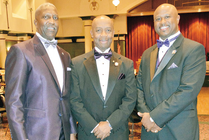 EVENT CHAIRS—Fred Crawford, Rodney Jones, Iota Phi chairman, and Rahmon Hart, PhD, basileus.