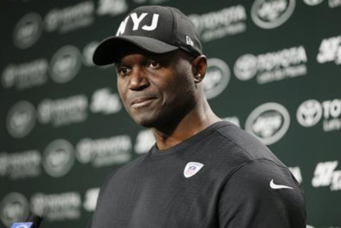 FILE - In this Wednesday, Dec. 9, 2015 file photo, New York Jets head coach Todd Bowles talks to reporters during NFL football practice in Florham Park, N.J. Rex Ryan in Buffalo can ruin the playoff chances for the franchise that fired him last year, the Jets. (AP Photo/Julio Cortez, File)