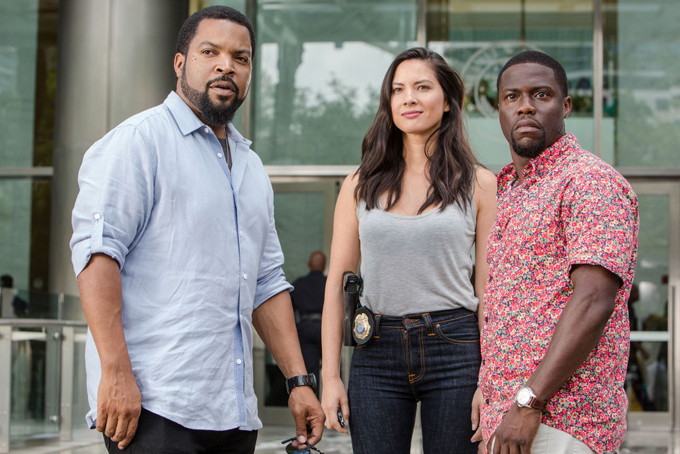 From left, Ice Cube as James Payton, Olivia Munn as Maya Cruz, and Kevin Hart as Ben Barber are shown in a scene from the film “Ride Along 2.” (AP Photo)