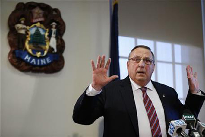 Gov. Paul LePage speaks at a news conference at the State House, Friday, Jan. 8, 2016, in Augusta, Maine. (AP Photo/Robert F. Bukaty)