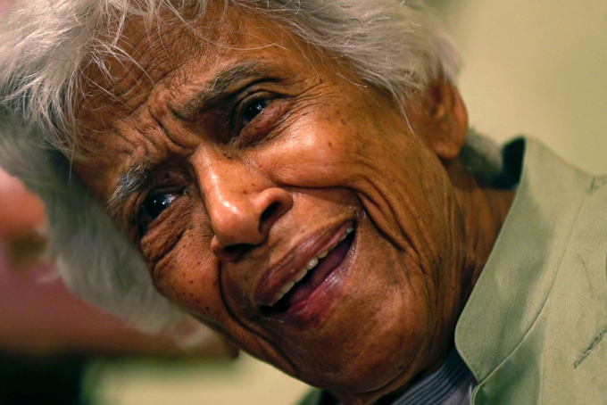 Leah Chase speaks during an interview with the Associated Press at her family's restaurant, Dooky Chase's Restaurant, in New Orleans, Wednesday, Dec. 30, 2015. (AP Photo/Gerald Herbert)