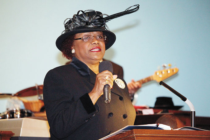 ESTHER BUSH, president & CEO of the Urban League, addressing the audience. 