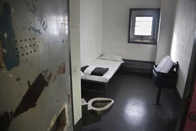A Jan. 28, 2016, photo shows a solitary confinement cell known all as "the bing," iat New York's Rikers Island jail. It is similar to a cell Candie Hailey was sent to after her arrival for arguing about cleaning a jailhouse shower. During more than three years in jail waiting on a trial, she spent 2 1/3 in solitary. When she finally went to trial, jurors took two days to come back with their verdict: not guilty. (AP Photo/Bebeto Matthews)