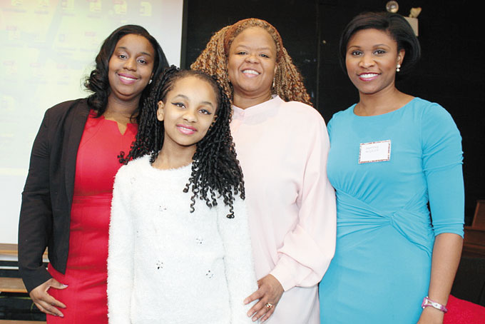 SPECIAL GUESTS—Shandia Booker, organizer; Asia Broughton, honoree; Tina Acsu, music teacher; and Brittny McGraw, the event emcee. (Photos by J.L. Martello)