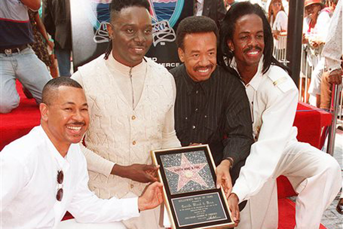 IIn this Sept. 14, 1995 file photo, Ralph Johnson, from left,  Phillip Bailey, Maurice White and Verdine White, of Earth, Wind & Fire  in Los Angeles. Maurice White, the founder and leader of Earth, Wind & Fire, died at home in Los Angeles, Wednesday, Feb. 3, 2016, said his brother, Verdine White. He was 74. (AP Photo/Kevork Djansezian, File)