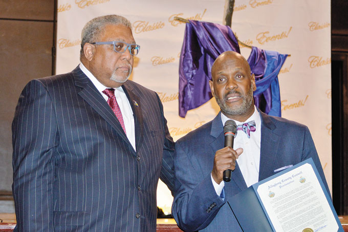 THE PROCLAMATION—Allegheny County Councilman Dewitt Walton with Ralph Watson