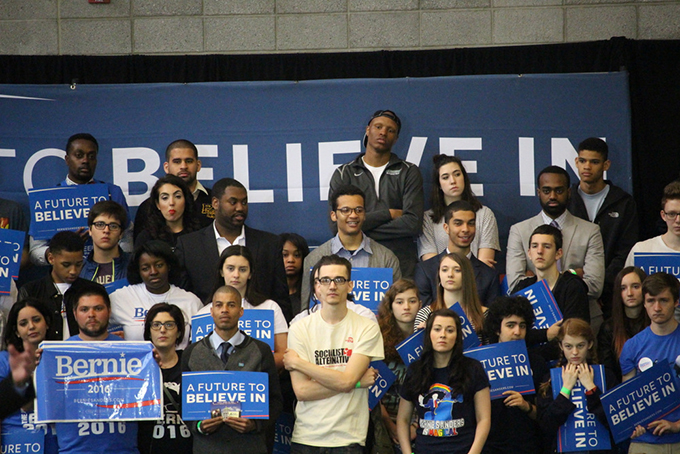 SANDERS SUPPORTERS - Many Blacks throughout the crowd showed their support for Presidential Candidate Bernie Sanders. 