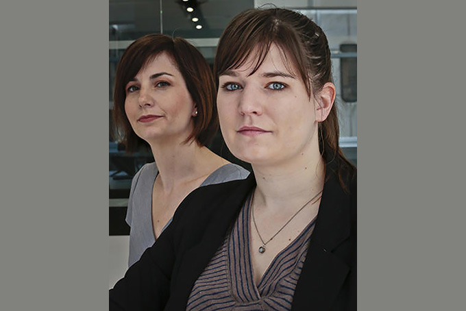 This Monday, March 7, 2016 photo shows attorney Zoe Salzman, left, and plaintiff Natalie Brasington, who have brought a class action lawsuit to end New York sales tax on feminine hygiene products, in New York. The lawsuit filed on Thursday, March 3, 2016 argues that it is unconstitutional for the state to levy sales tax on tampons and sanitary napkins while offering medical product exemptions to many other items used by both genders, like lip balm, foot powder and dandruff shampoo. (AP Photo/Bebeto Matthews)