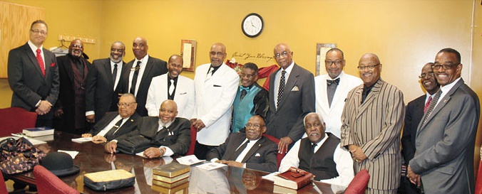 IN SUPPORT OF—Macedonia Baptist Church, 17 Cochran St, Duquesne, Pa. Rev. Archie D. Perrin Jr, Pastor, cordially held the Ordination Service of Brother Larry Gaither April 17 at the church. All were invited out in support. “This is a glorious event,” said Rev. Archie Perrin. “I can do all things through Christ who strengthens me.” (Phil 4:13) Above the deacons and pastor of the church gather in support of Deacon Gaither. (Photos by J. L. Martello)
