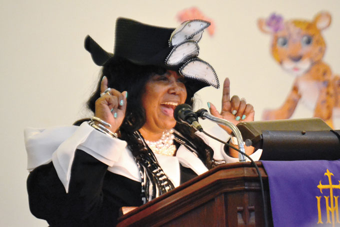 CELEBRATION—Macedonia Baptist Church located at 17 Cochran St., Duquesne, Pa., celebrated their 95th Anniversary on March 20. The celebration was gloriously lifted by its’ community and parishioners. First Lady Rev. Carolyn Perrin blessed and anointed many who answered the altar call. A spirit filled mime was performed by The Anointed Children of God. The sermon of the day was delivered by guest pastor Rev. Samuel Chambers. Above photos left: Rev. Samuel Chambers whose sermon was on “ It’s Time To Take Back What The Devil Has Stolen” “Acts 12:1-12” and right: Rev. Carolyn Perrin. (Photos by Rossano P. Stewart)
