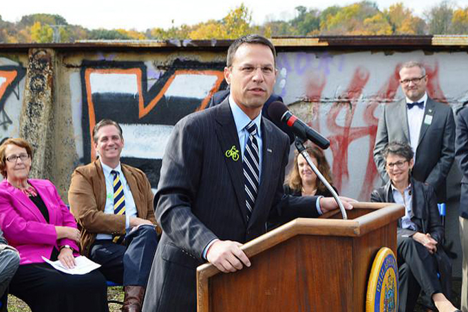 Montgomery County Commissioner Josh Shapiro, who is currently running for attorney general, speaks at a groundbreaking in 2014. (Photo by Montgomery County Planning Commission / flickr)