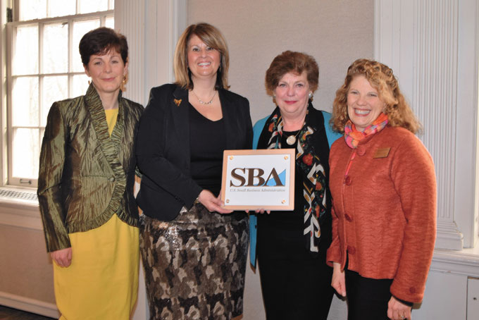READY FOR ACTION—Anne Flynn Schlicht; WBC director, Dr. Kelly Hunt, SBA Pittsburgh District director, Dr. Esther Barazzone, president of Chatham University and Rebecca Harris; director of the Center for Women’s Entrepreneurship celebrate the opportunity to assist women businesses. (Photo by Diane I. Daniels) 