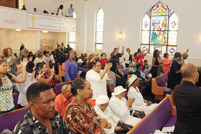 THE CHURCH WAS FILLED AS THE CONGREGATION REACTED TO THE WORD OF GOD.