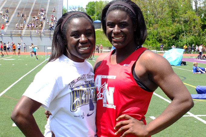 " Sprint Sisters"  The Robinson sisters from Avonworth / Northgate had a great day in the sprint events, Hunter (Left) a sophmore won the 400 meter dash and Hayden a freshman won the 100 meter dash.