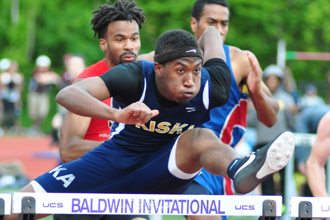 Jace Roundtree of Kiski Area won the AAA 110 meter hurdles event.
