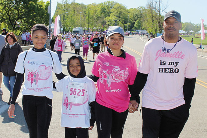 JAMILLE BIGGS, a 10-month survivor with family. Daughter Taylor Biggs, son Donven Biggs, and husband Dennis Biggs from Monroeville. 
