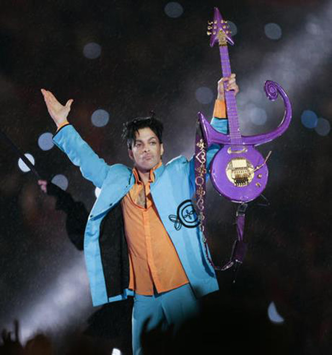 In this Feb. 4, 2007, file photo, Prince performs during halftime of the Super Bowl XLI football game in Miami. (AP Photo/Chris O'Meara, File)