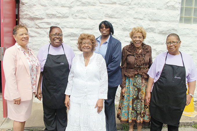 PUTTING IT ALL TOGETHER—The church anniversary committee from left: Judy Clanagan, chairperson; with Ella Thomas, Dorthy Lee, Clara McKinstry, Thelma Glaze, and Noreen Johnson. (Photos by J. L. Martello)