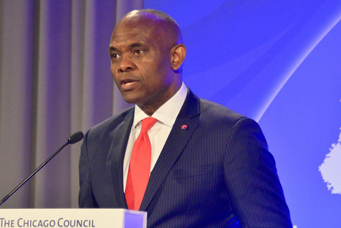 Tony O. Elumelu speaks during the Global Food Security Symposium at the Ronald Reagan Building and International Trade Center in Washington, D.C. (Travis Riddick/NNPA News Wire)