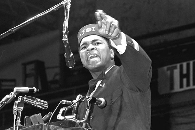 In this Feb. 25, 1968 file photo, former heavyweight boxing champion Muhammad Ali addresses a gathering at a Black Muslim convention in Chicago.AP