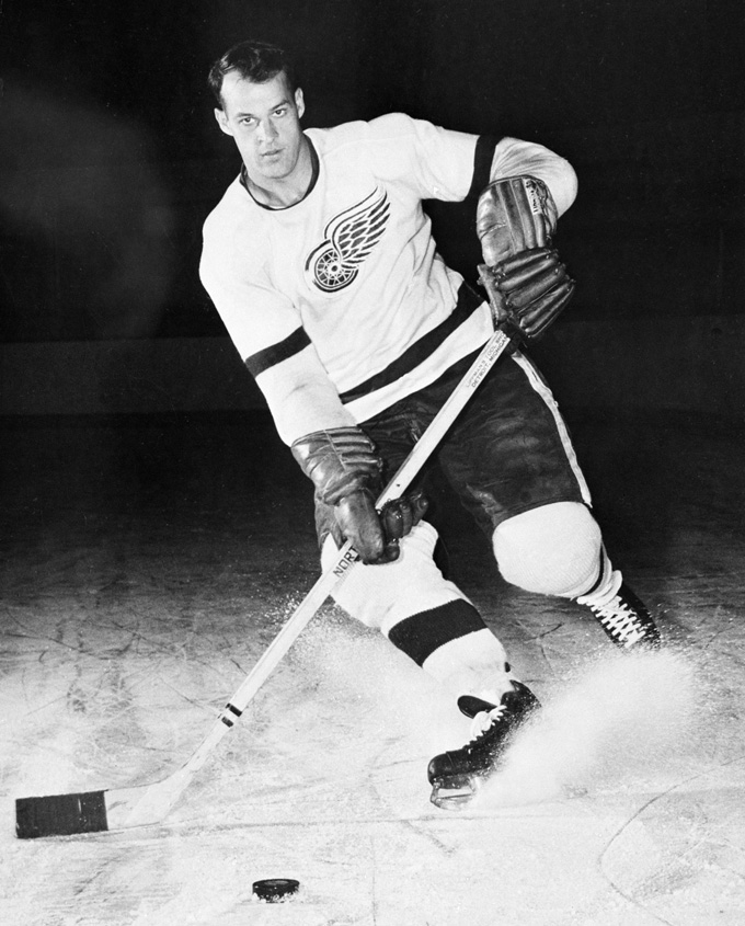 This is a 1956 file photo showing Detroit Red Wings hockey player Gordie Howe. Gordie Howe, the hockey great who set scoring records that stood for decades, has died. He was 88. Son Murray Howe confirmed the death Friday, June 10, 2016, texting to The Associated Press: “Mr Hockey left peacefully, beautifully, and w no regrets.” (File/Associated Press)