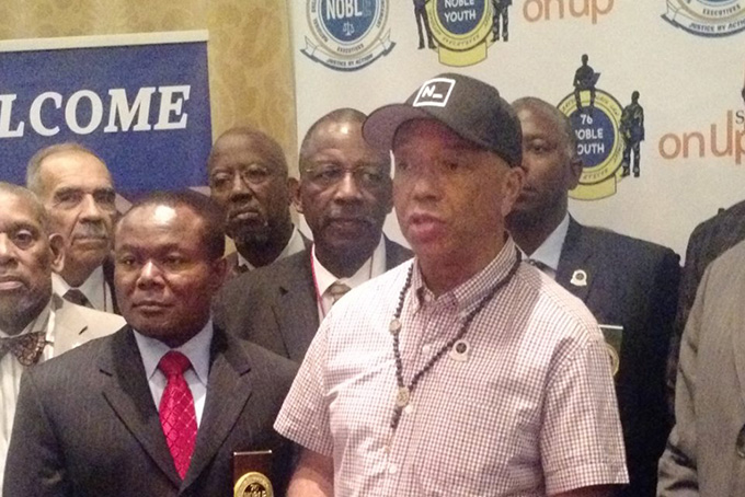 Russell Simmons speaks at a convention of the National Organization of Black Law Enforcement Executives in Washington, D.C. (NOBLE)