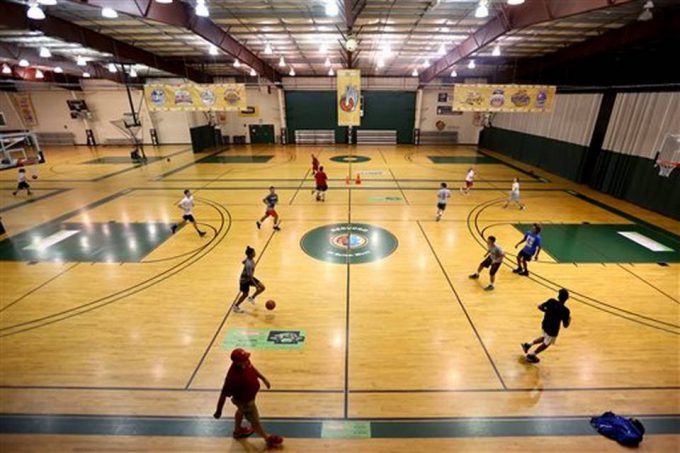 This Wednesday, Sept. 7, 2016 shows The Hoop, a competitive basketball training facility, in Salem, Ore. The Hoop in Salem is a full fitness center. It is rented for various activities including volleyball, roller skating and wedding receptions. Statesman-Journal via AP Anna Reed 
