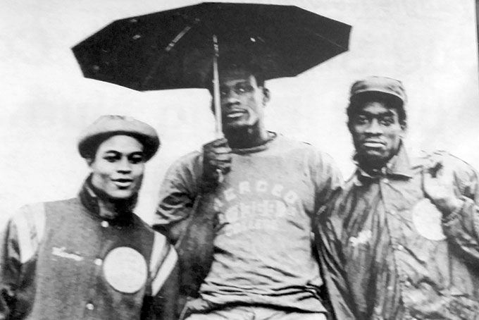 SUPER TRIO—From left: Warner Macklin, Sam Clancy, and David Kennedy from Fifth Avenue/Brashear formed one of the greatest nucleuses in City League history. Winning three City League championships, PIAA Semi-Finals and a state championship. 