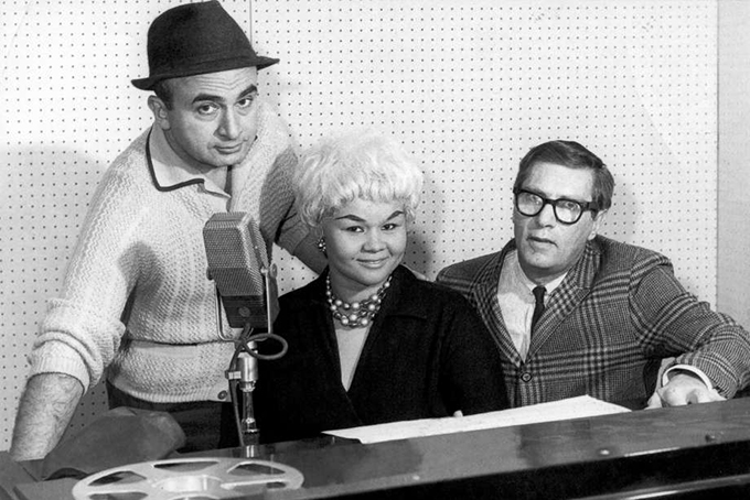 Chess Records co-founder Phil Chess, left, R&B singer Etta James and record producer Ralph Bass at Chess Records Studios in 1960 in Chicago. (Michael Ochs Archives/Getty Images)
