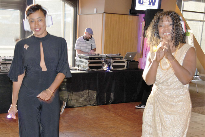 FIRST TO HIT THE DANCE FLOOR—Connie Bettis and Deborah Perry