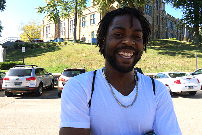 Larelle Davis, 24, lives in Sheraden, Pittsburgh's third most diverse neighborhood. But he said he doesn't really see the diversity in his neighborhood. He said he has gotten pulled over for looking suspicious just when he was riding around in the car with a person of a different race. (Photo by Natasha Khan/PublicSource)