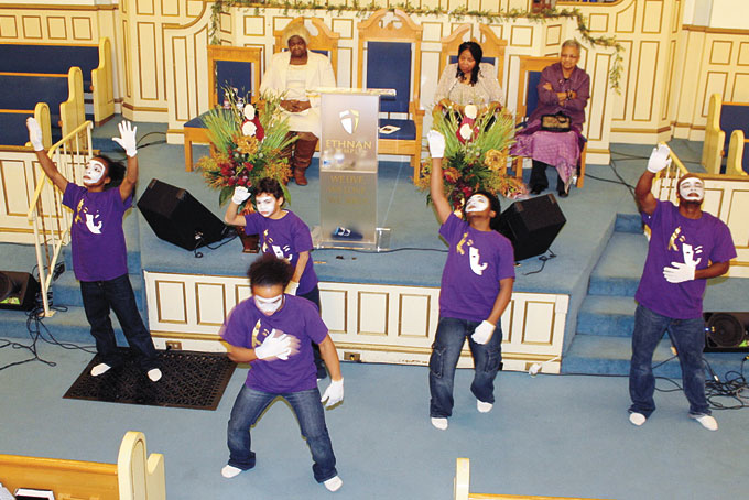 MIME MINISTRY—Mime group called GA Squared (God Above All) performing a few selections. 
