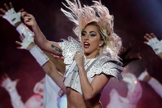 Singer Lady Gaga performs during the halftime show of the NFL Super Bowl 51 football game between the New England Patriots and the Atlanta Falcons, Sunday, Feb. 5, 2017, in Houston. (AP Photo/Patrick Semansky)